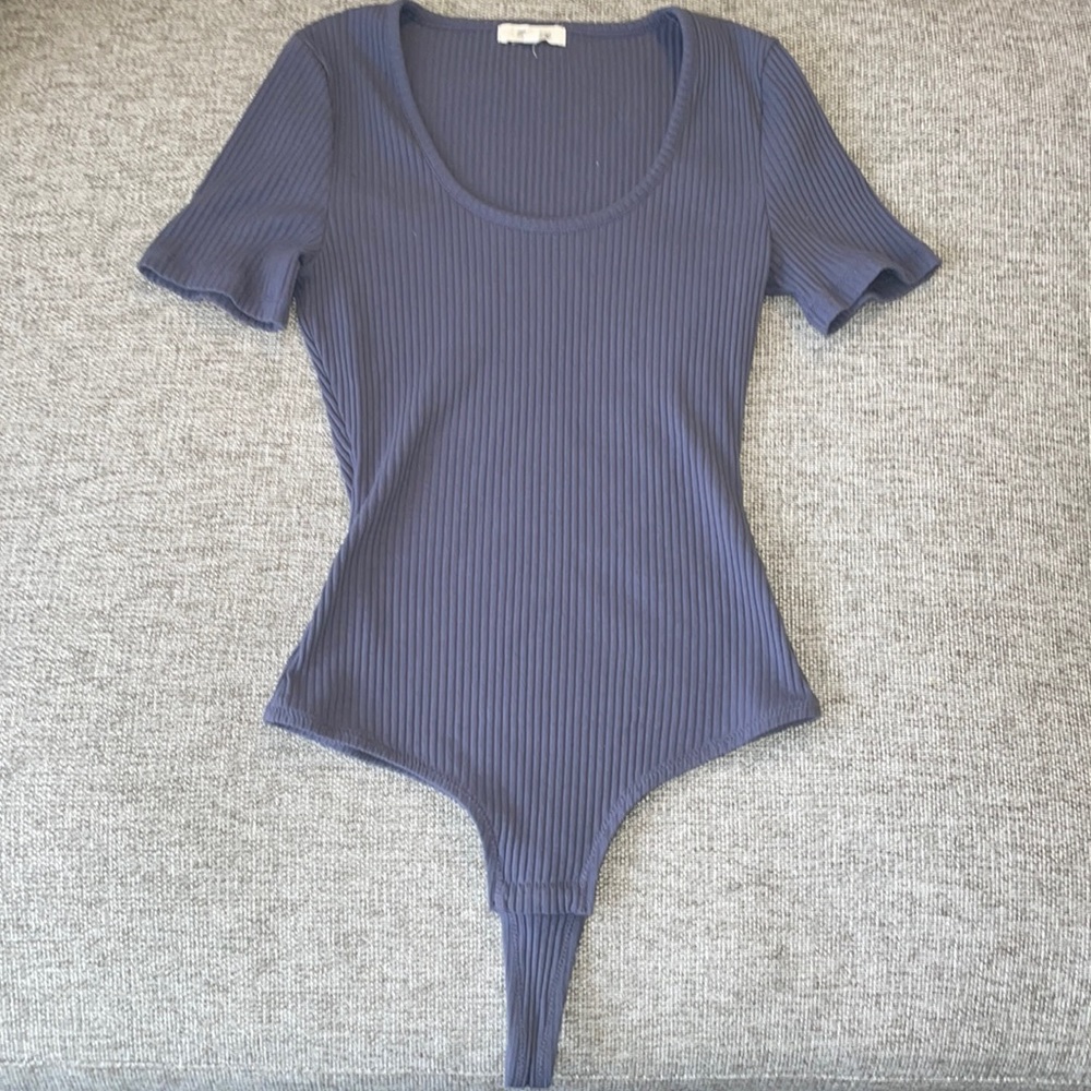 MADEWELL Blue Short Sleeve Ribbed Bodysuit
